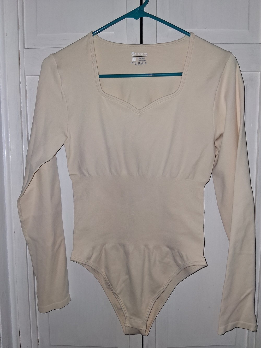 OQQ Cream Long Sleeve Square Neck Bodysuit